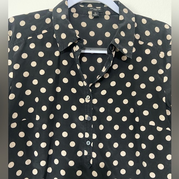 Ann Taylor women's M silk cotton blend popover top w/ polka dot print EUC - Picture 6 of 7